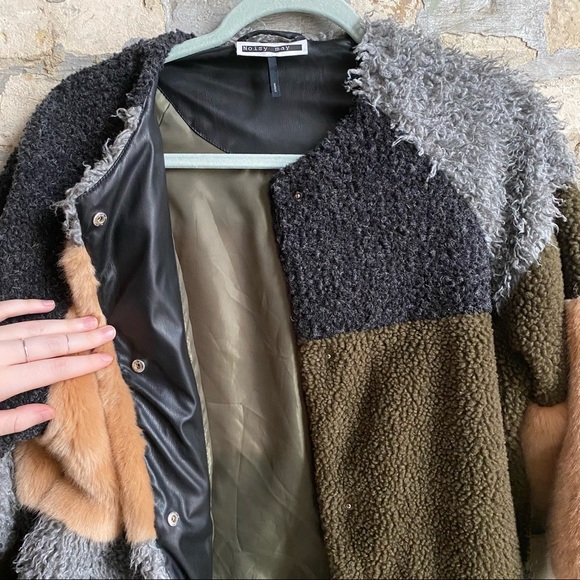 Noisy May Colour-block faux fur coat szM - Picture 4 of 5